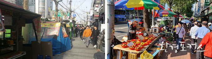 추진중인 거리가게 시범사업지 신림역 일대(좌), 제기역~경동시장거리(우)