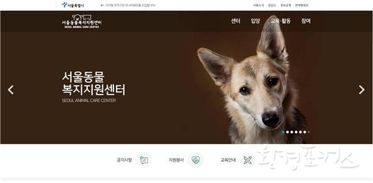 서울동물복지지원센터 홈페이지 화면사진