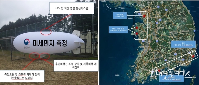 좌 무인비행선 / 우 대상 지역