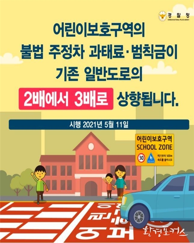 어린이보호구역 불법 주․정차 과태료 상향 개요 및 관련 포스터