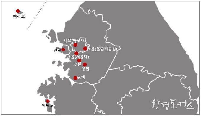<제2차 대기질 국제공동사전조사 관측지점>